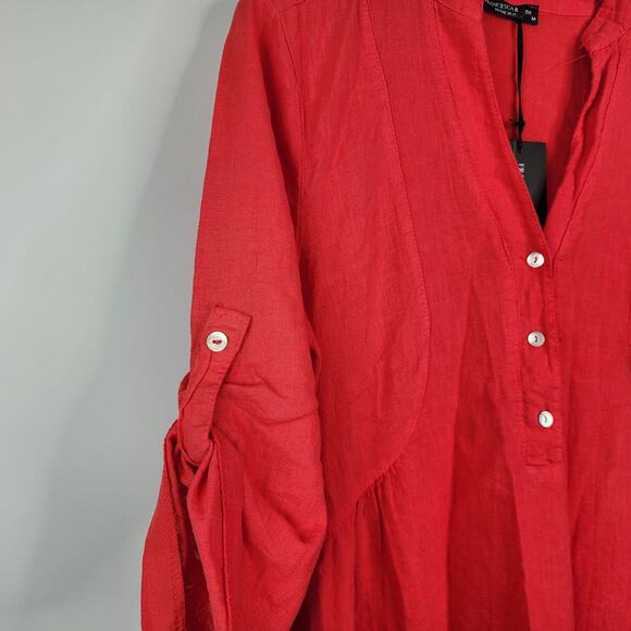 NWT Francesca Bettini Made In Italy Shirt Dress Red Linen Blend Pockets Size M - Picture 5 of 10